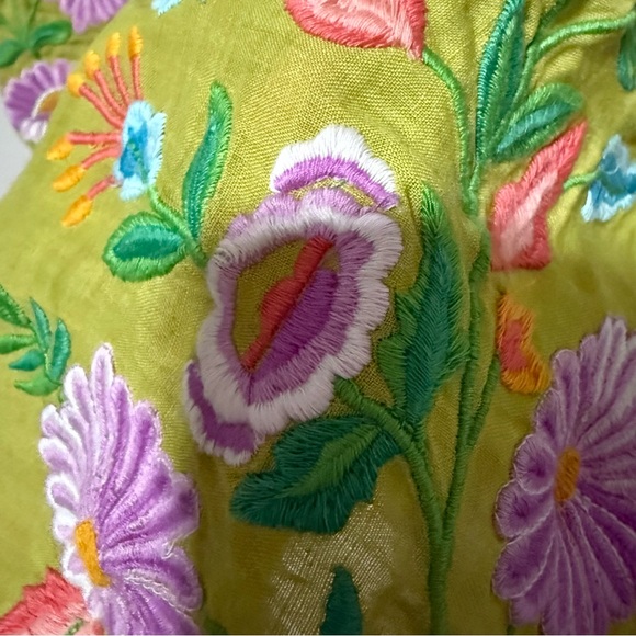 Sundance Embroidered Kiwi Green Top Size Medium Puff Sleeves - Picture 8 of 9